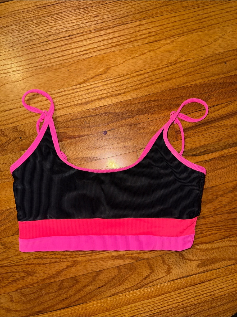 Beach Riot Large Black & Hot Pink Swim Crop Top Tank